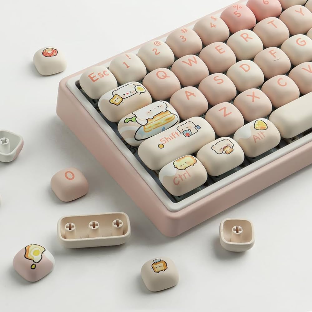 Sunzit PBT Keycaps - 129 Keys Pink Cute MOG Profile Bread Bear Set