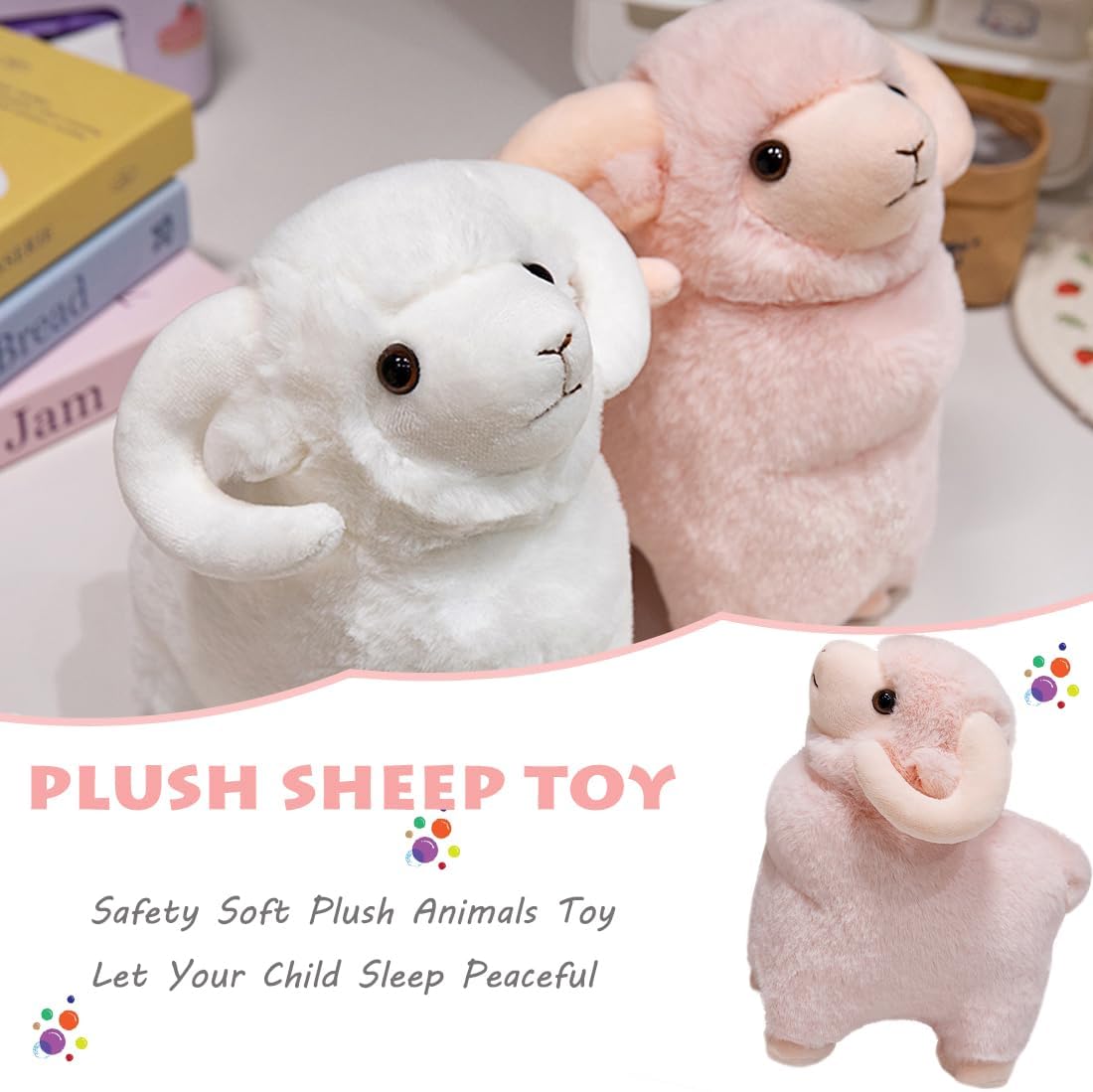 ELAINREN Furry Pink Sheep Stuffed Pillow Super Soft Lamb Plush Toy Cartoon Fluffy Goat Plushie Cushion Decor Gifts/13.8''