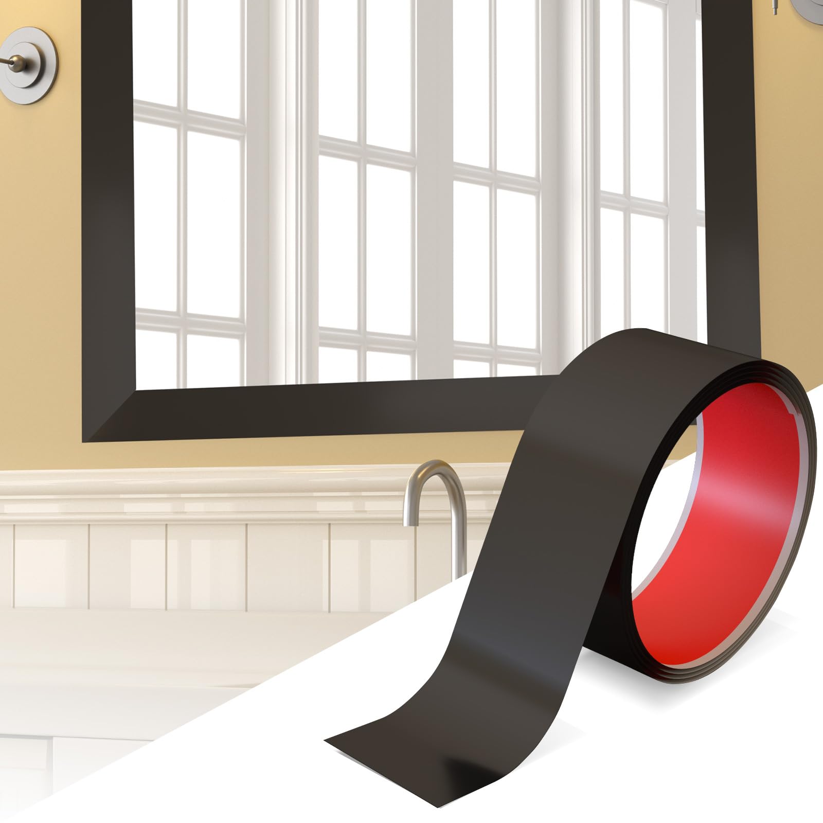 NeatiEase Mirror Frame Border, Black Peel and Stick Waterproof Metal Mirror Trim, Stainless Steel Molding Trim Kit for Bathroom Decor Wall Decor, Fireplace