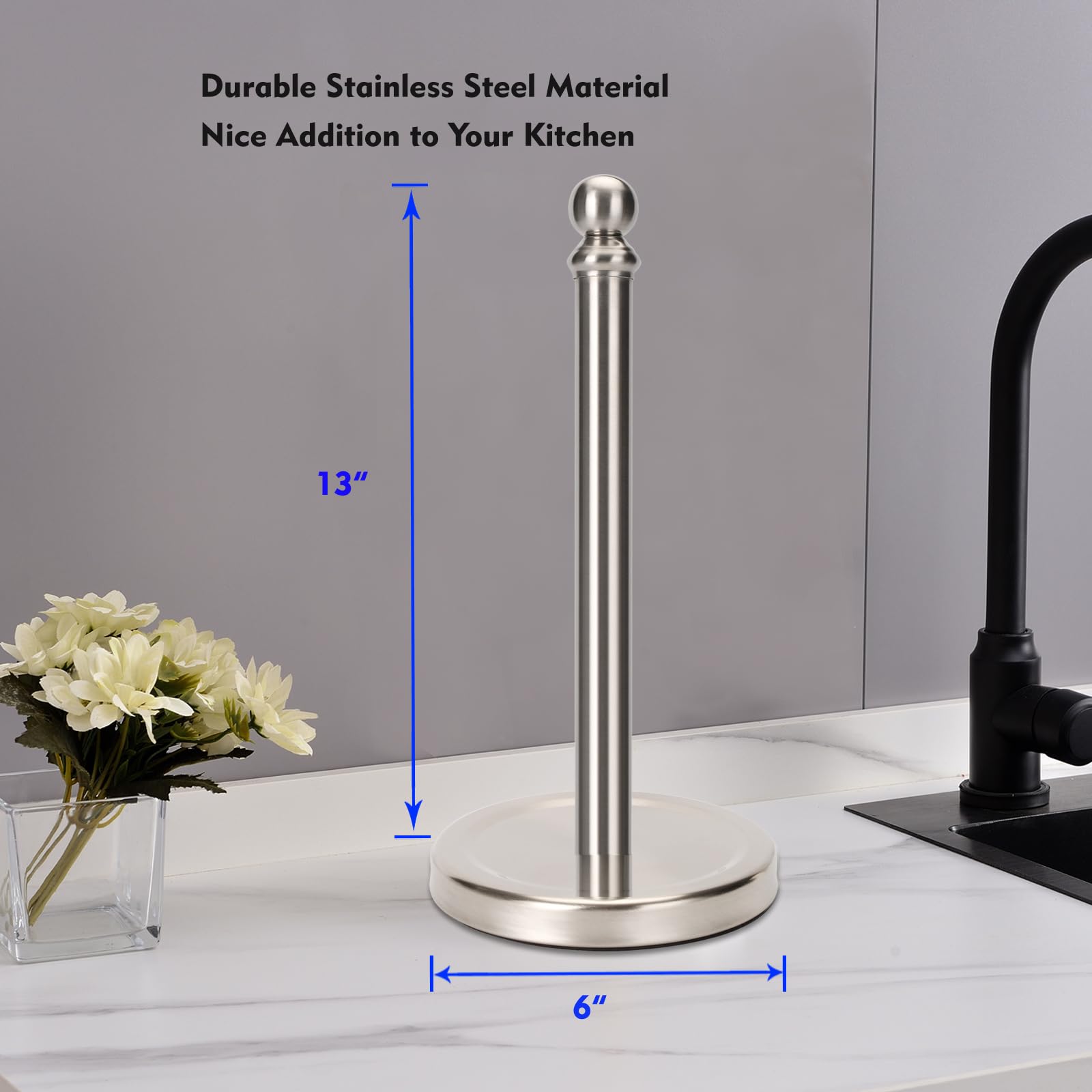 Soporte resistente para rollos de papel de cocina, encimera, Níquel cepillado