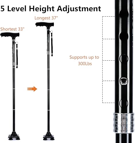 Miniatura 10 de KAKICLAY Bastón plegable con luz LED para mujeres y hombres, plegable, ajustable, plegable, de aluminio ligero para personas mayores y adultos