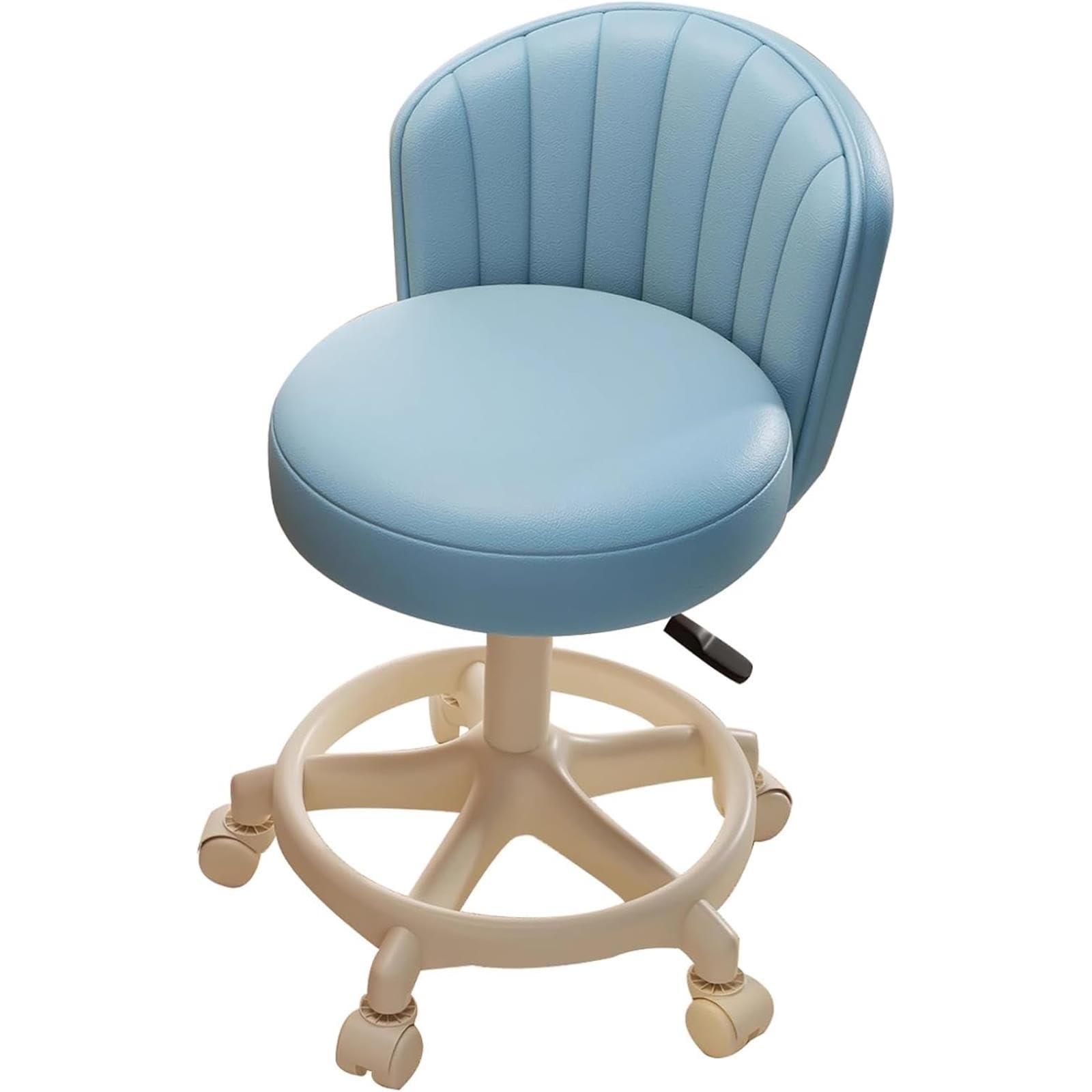 IvyLoutish PU Leather Vanity Chair with Wheels, Height Adjustable Swivel Stool with Backrest, Comfortable Chair for Office, Work, Cafe