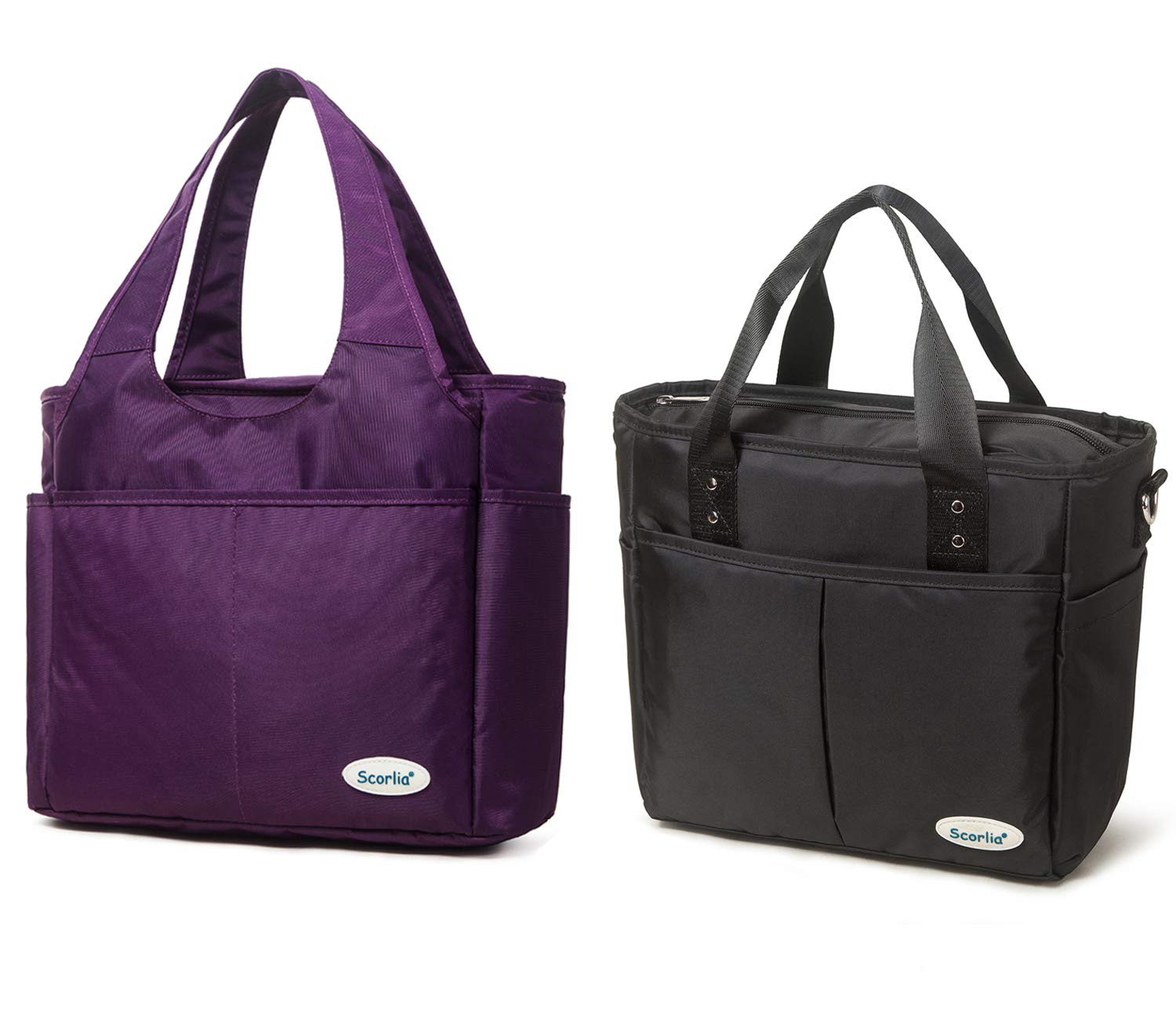 Scorlia Insulated Lunch Shoulder bag and Tote bag, Extra Large Lunch Tote Handbag, Durable Reusable Cooler Ladies lunch Box Bag with Side pockets, Tall Drinks Holder for Women Men Work