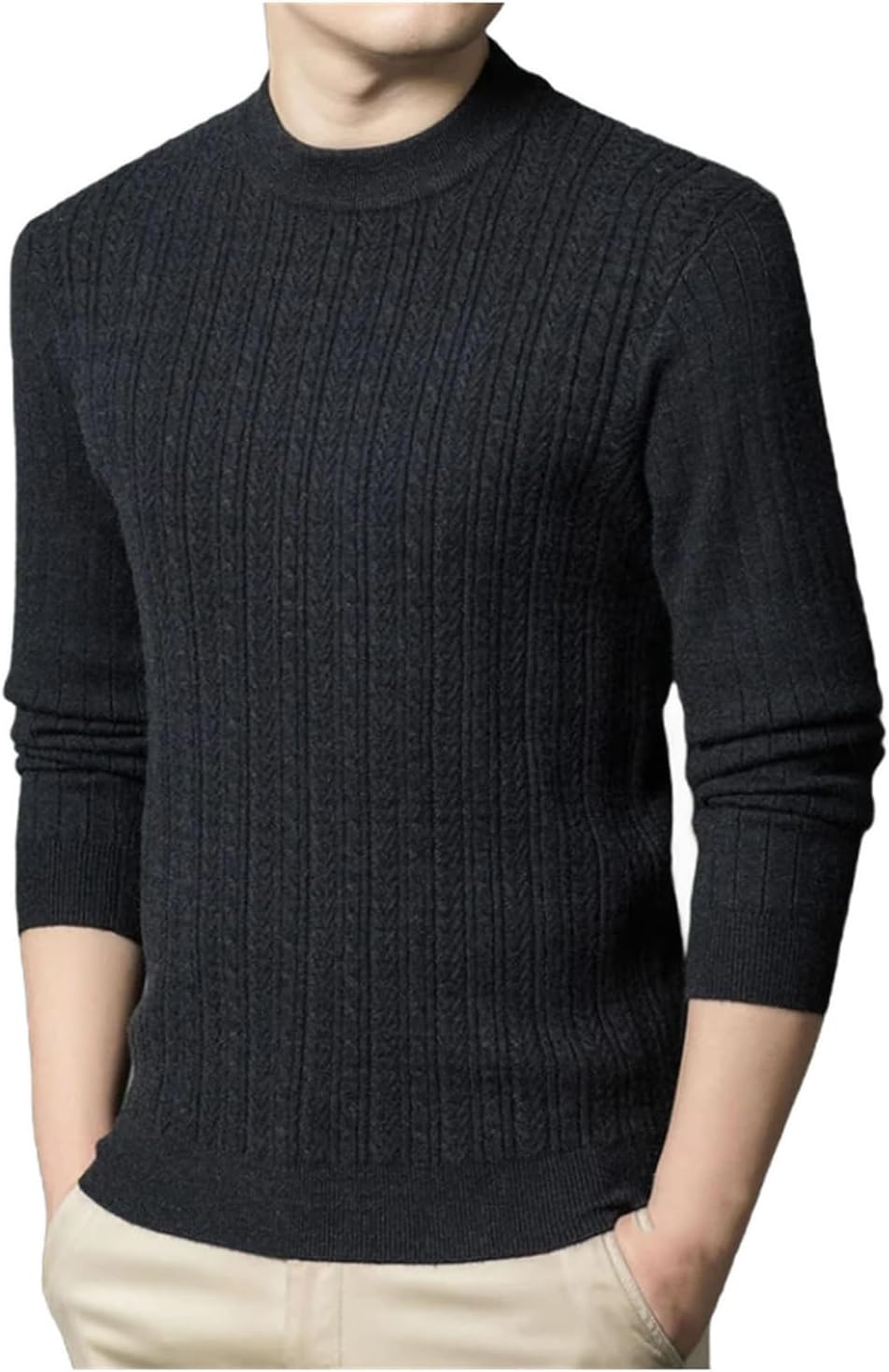 Men's Winter Warm Turtleneck O-Neck Sweater Thickened Slim-fit Bottoming Shirt Warm Knitted Jacket