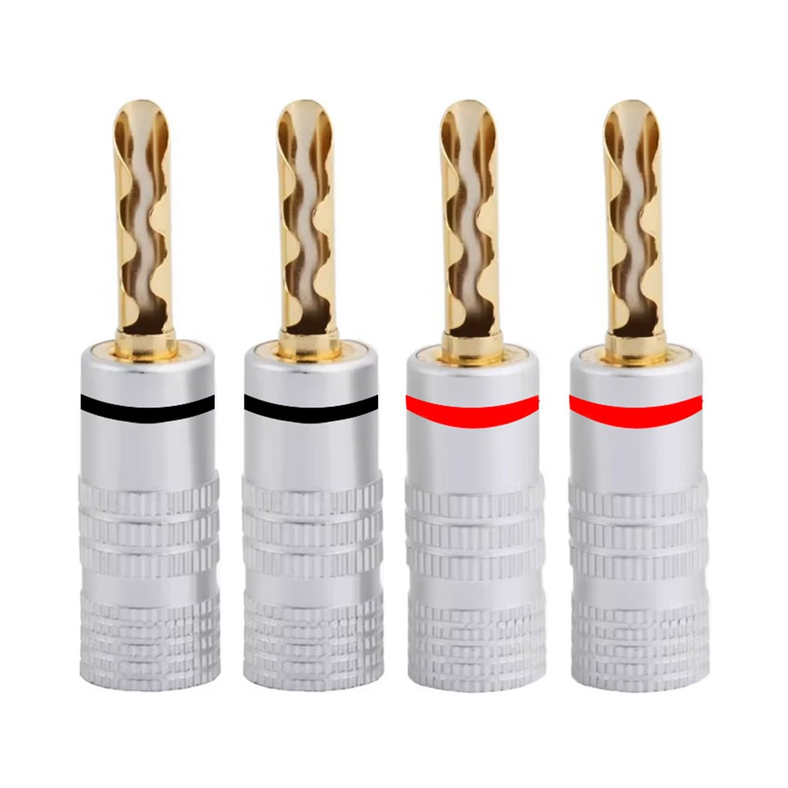 GUYTRM 4 szt. 4 mm wtyk bananowy 24-karatowa miedź BFA 4 mm złącze bananowe męski wtyk głośnikowy czarny czerwony wymagane spawanie lingli(4pcs)