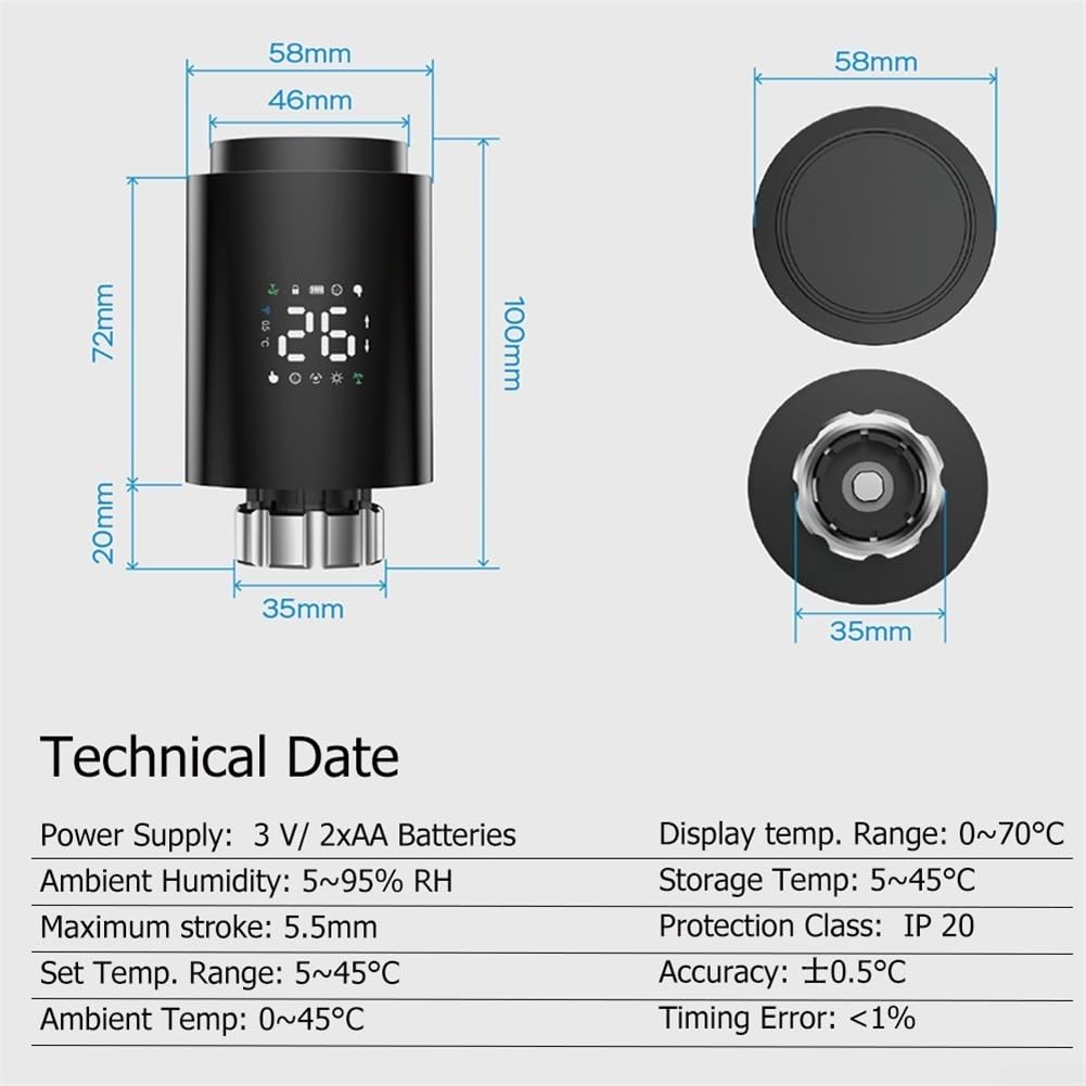 Valvola intelligente per radiatore, per Tuya per Zigbee Smart Termostato Termostato Valvola del radiatore con programma settimanale programmabile Modalità operative multiple (nero)