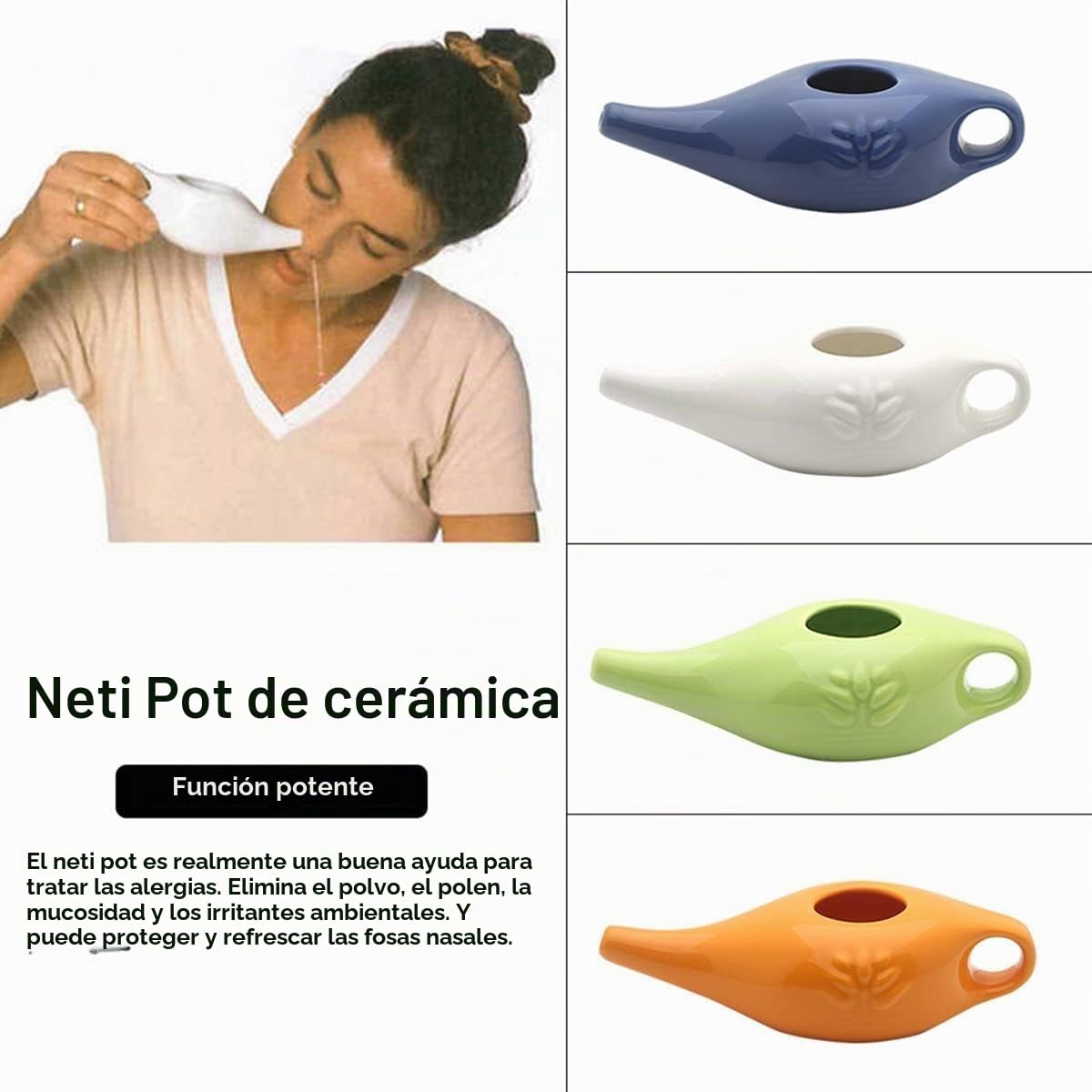 Olla de cerámica Pot de limpieza de nariz duradera a prueba de fugas para enjuague nasal lavado de nariz hombres y mujeres,
