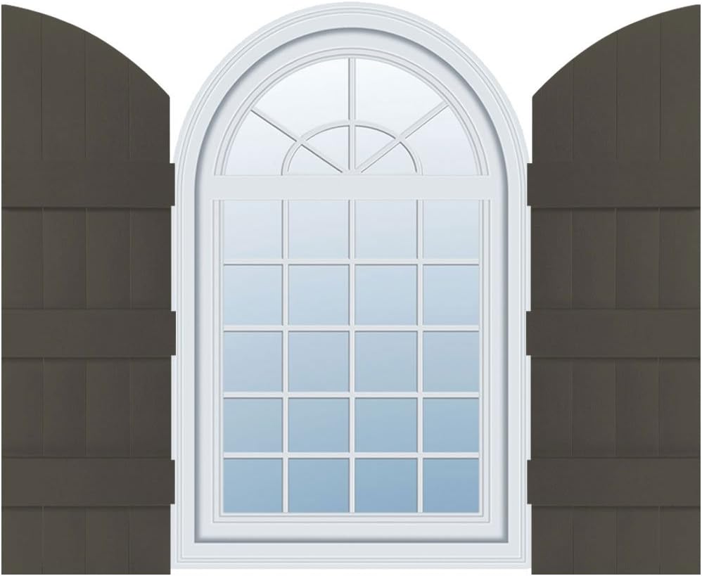Builders Edge 14 in. W x 57 in. H (50 in. Low Side), Standard Four Board Joined (3 Batten) w/ Archtop, Board-n-Batten Shutters, Includes Matching Installation Spikes (Per Pair), 001 - White