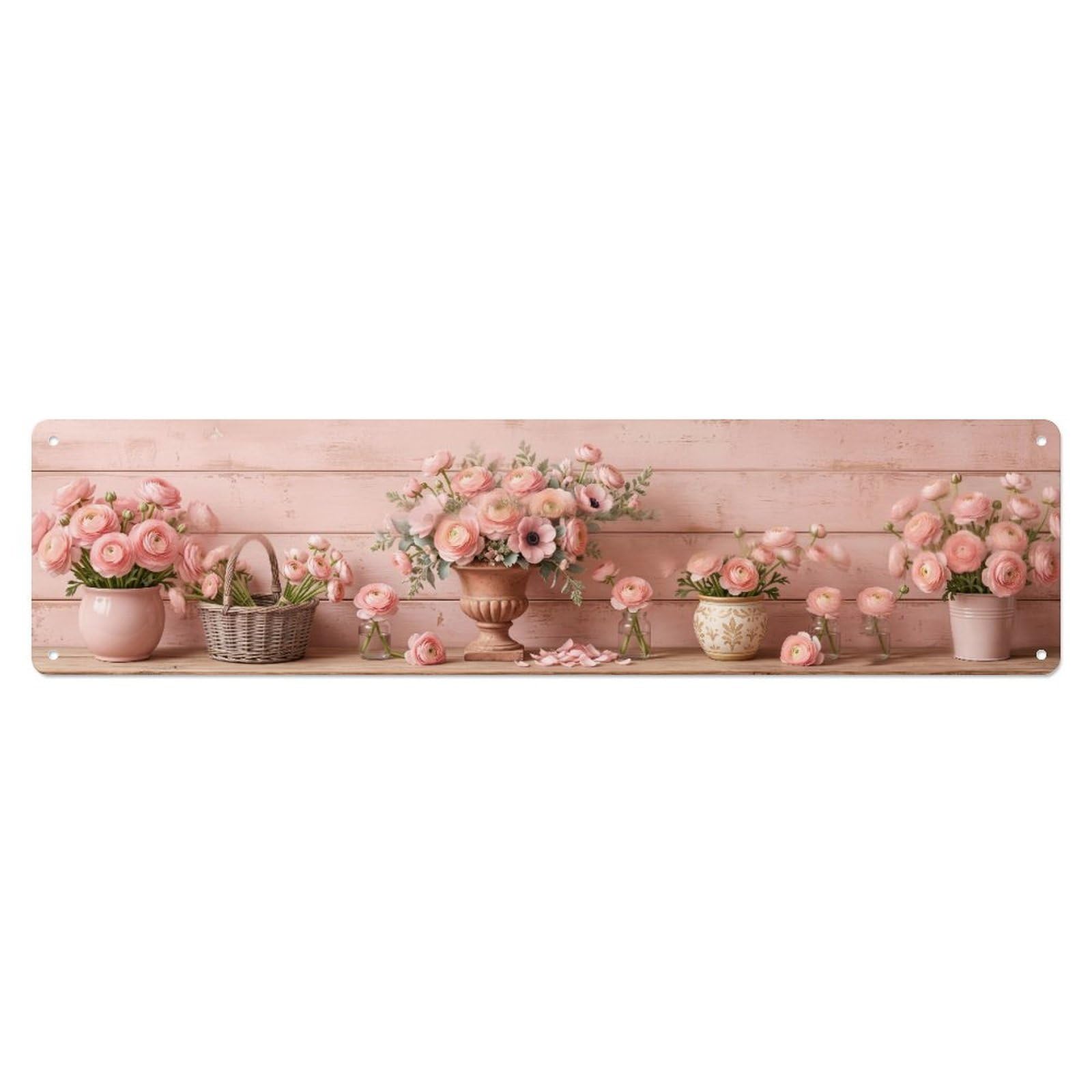 Fqnyr Style Metal Tin Sign Garden Tools Vintage Blush Pink Ranunculus Pattern