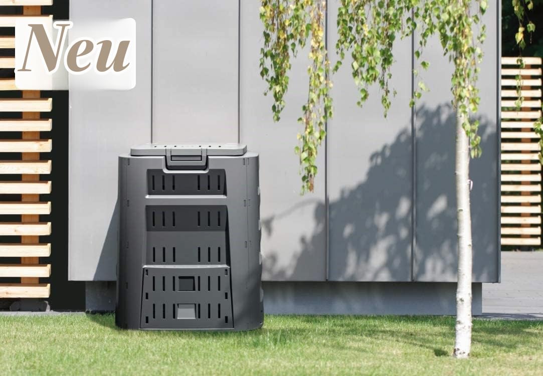 RG-Vertrieb Garten Komposter 220L Schwarz – robuster Thermokomposter aus wetterfestem PP-Kunststoff mit Deckel und Bodenklappe – idealer Kompostbehälter für Gartenabfälle