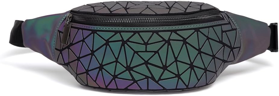DIOMO Fanny Pack for Women Men, Belt Bag Luminous Holographic Sling Bag Waist Pack (Green NO.1)