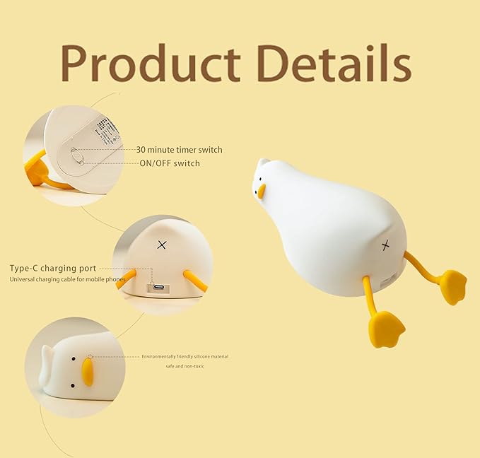 Lámpara de Mesa Nocturna LED Patito Recargable Táctil 3 Niveles miniatura 6