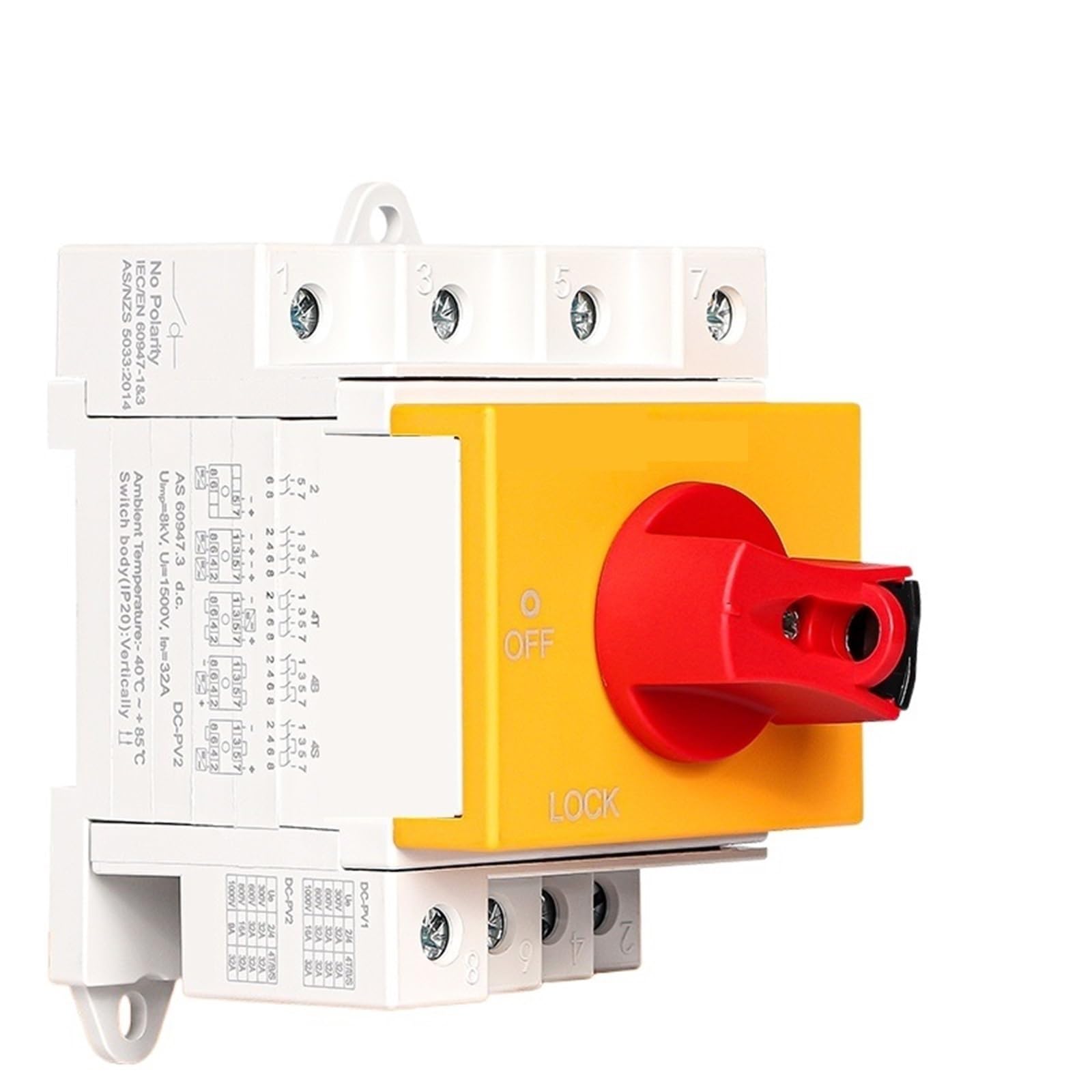 1 Uds interruptor aislador PV 1000V 32A 2P mango seccionador EKD16-DB32(EKD6-32-4 (4P 32A))
