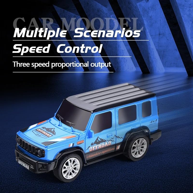 Image of PLUSPOINT 1:64 Mini RC Off-Road Jeep with Camper Van LED Lights 2.4GHz Off-Road Remote Control Car | 3 Speed Adjustable, USB Rechargeable Alloy RC Car for Kids & Adults Indoor /Outdoor Racing