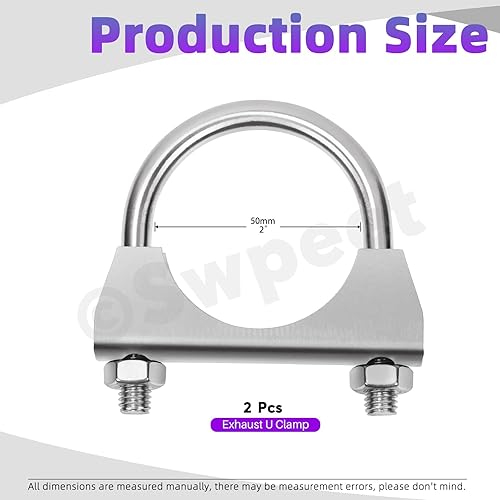 Miniatura 2 de Swpeet Kit de 2 abrazaderas en U de escape de 2 pulgadas a 1.969 in, abrazaderas de perno en U de acero inoxidable 304, abrazadera de silenciador