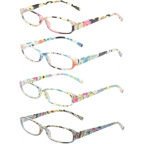 Kerecsen Reading Glasses 4 Fashion Women Eyeglasses With Floral Design Classic Spring Hinge Readers (2.25, 4 Pack Mix Color)