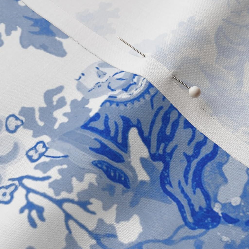 Spoonflower Fabric - Chinoiserie Willow Blue White Toile Chinese Nature Garden Botanical Printed on Petal Signature Cotton Fabric by The Yard - Sewing Quilting Apparel Crafts Decor