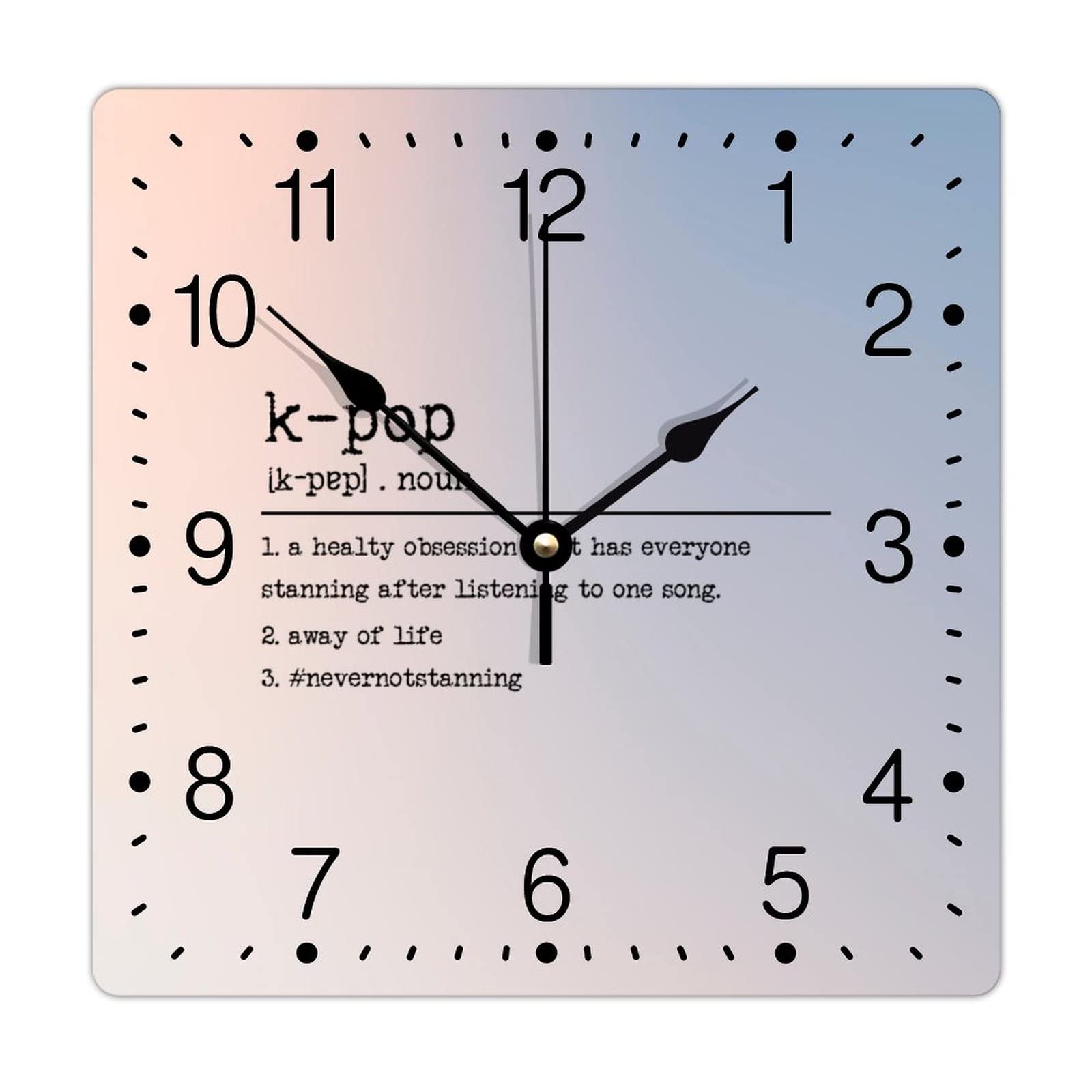 Horloge murale carrée silencieuse en PVC KPOP de 30 cm pour salon