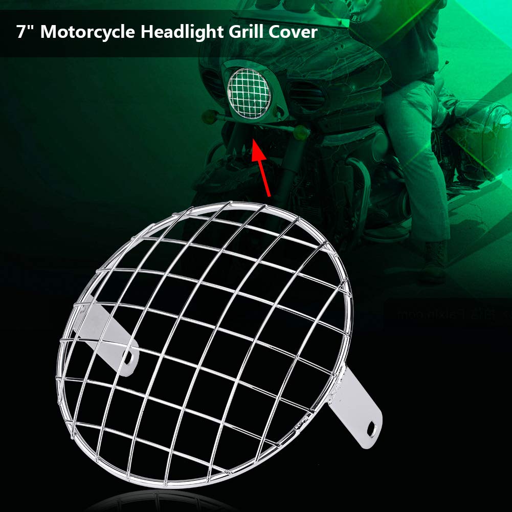 Coperchio lampada faro, moto 7 '' Maschera coperchio universale griglia griglia attacco laterale per Cafe Racer(Nero