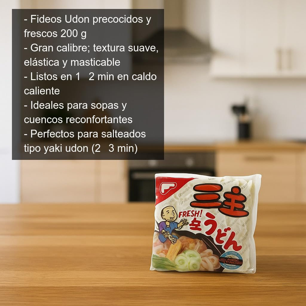 Fideos Udon Precocidos Frescos 200 g Pack 5 Unidades Noodles Japoneses y Coreanos para Sopa Ramen y Wok Textura Gruesa y Masticable Listos en 2 Minutos