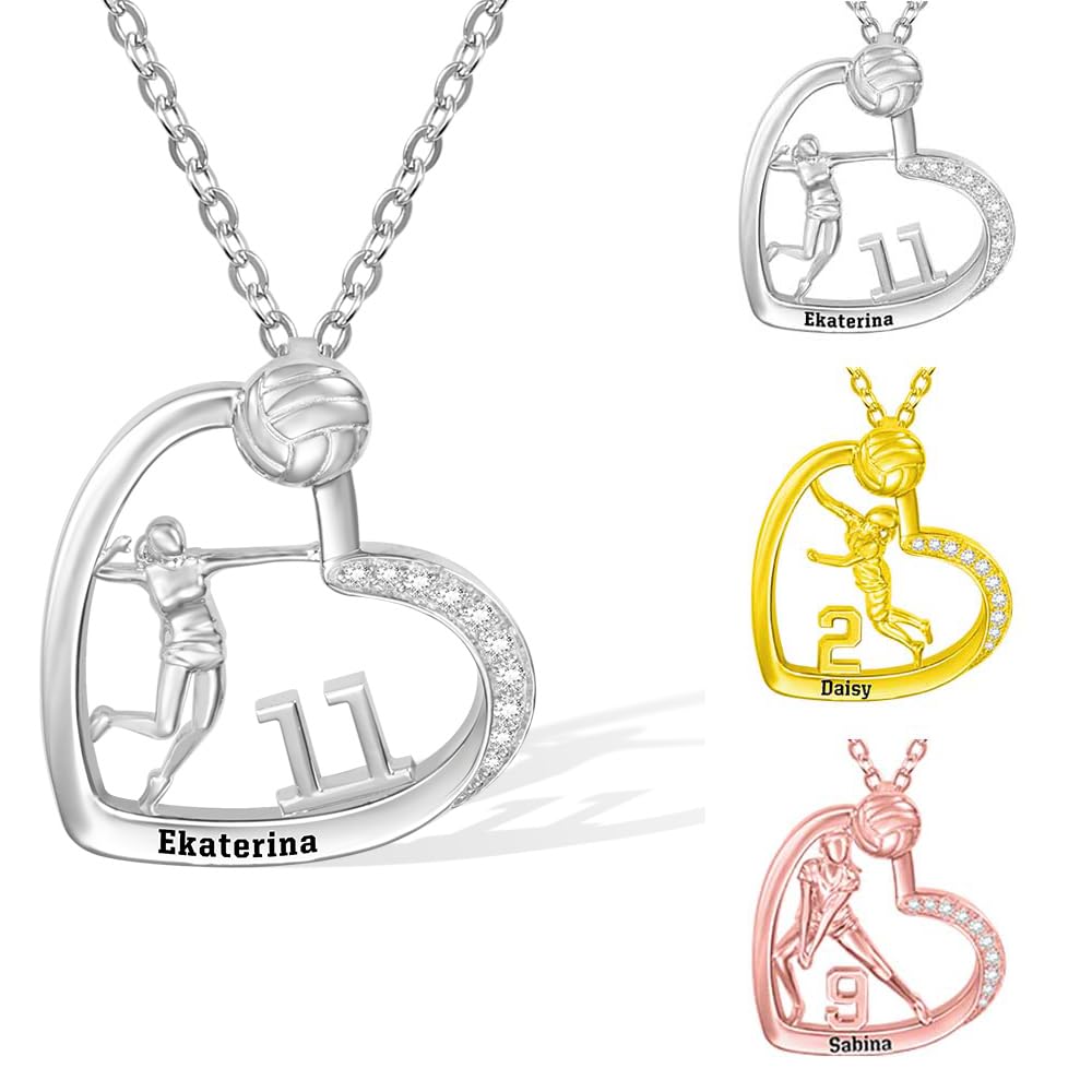 Personalized Volleyball Necklace with Name Custom Number Volleyball Pendant Silver Volleyball Charm Volleyball Player Gift Volleyball Team Gift Volleyball Number Necklace Coach Gift
