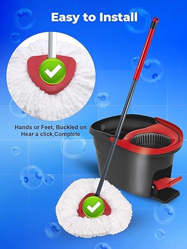 Miniatura 2 de Paquete de 4 cabezales de repuesto para trapeador giratorio con base de trapeador y mango de trapeador de 30 a 58 pulgadas, compatible con O Cedar