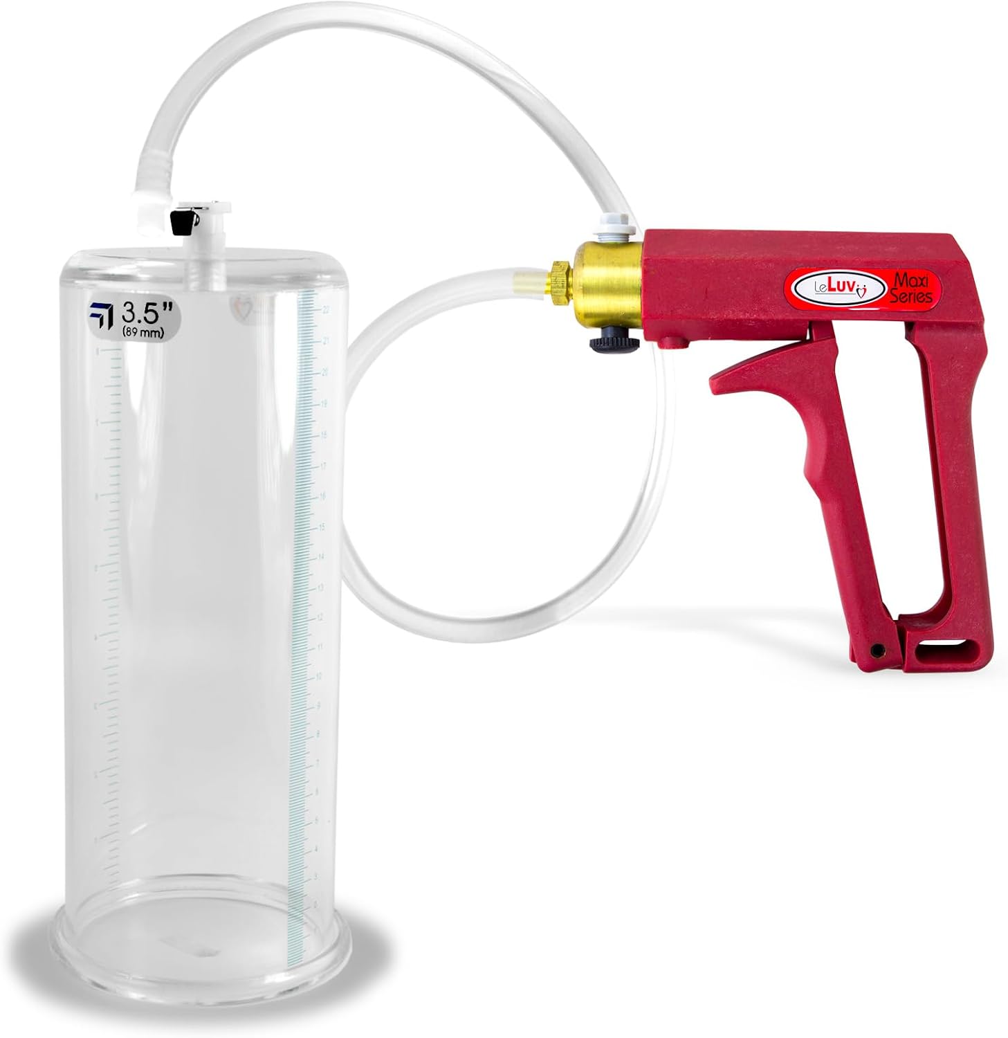 LeLuv Penis Pump Maxi Red Handle with Clear Hose - 9 inch Length x 3.50 inch Diameter Cylinder