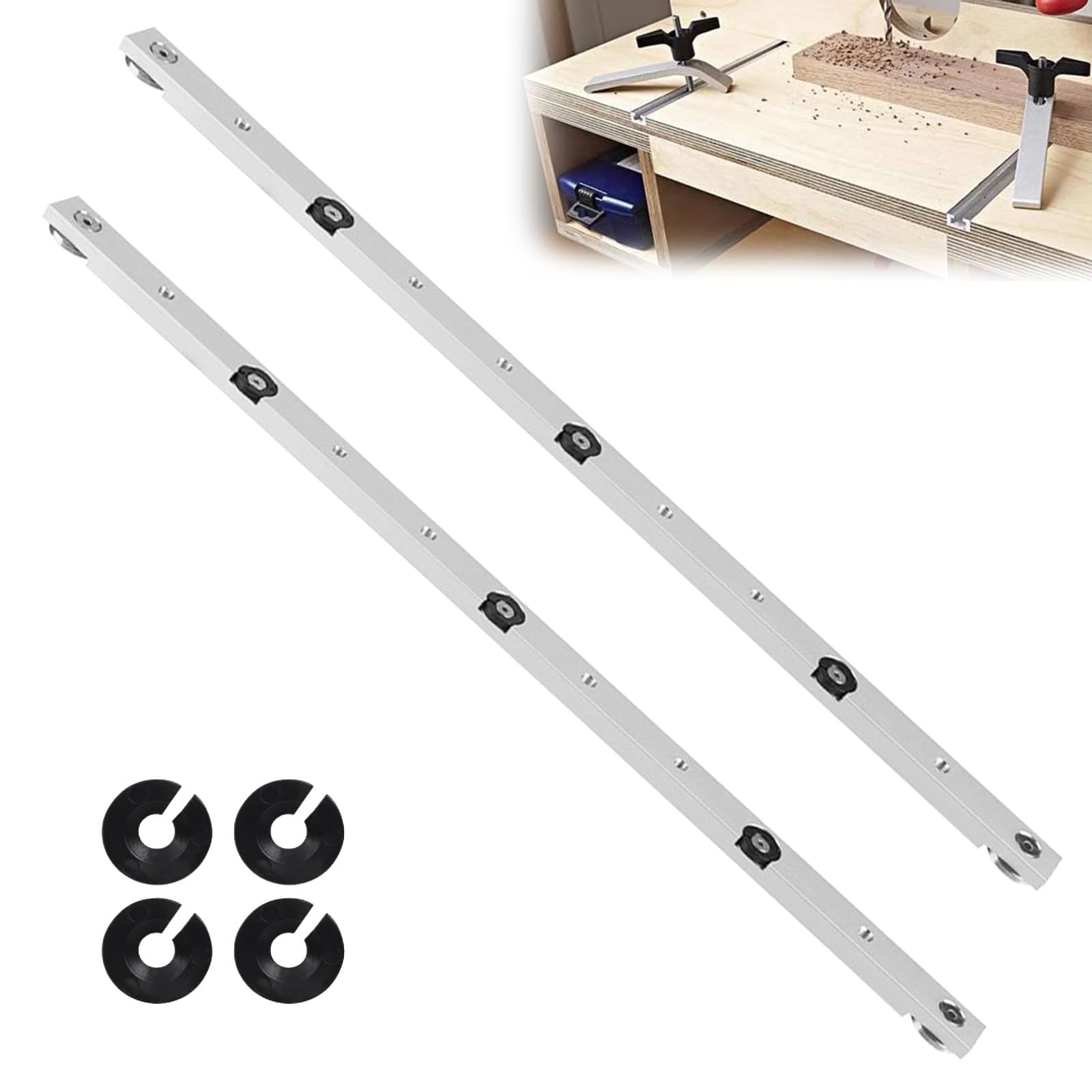 Barra Per Mitra 450 mm, 2PCS Binario Di Guida Cursore Per Sega Per Mitra Regolabile Cursore In Lega Di Alluminio Con Scanalatura A T Binario Per Barra Per Mitra Sega Da Tavolo