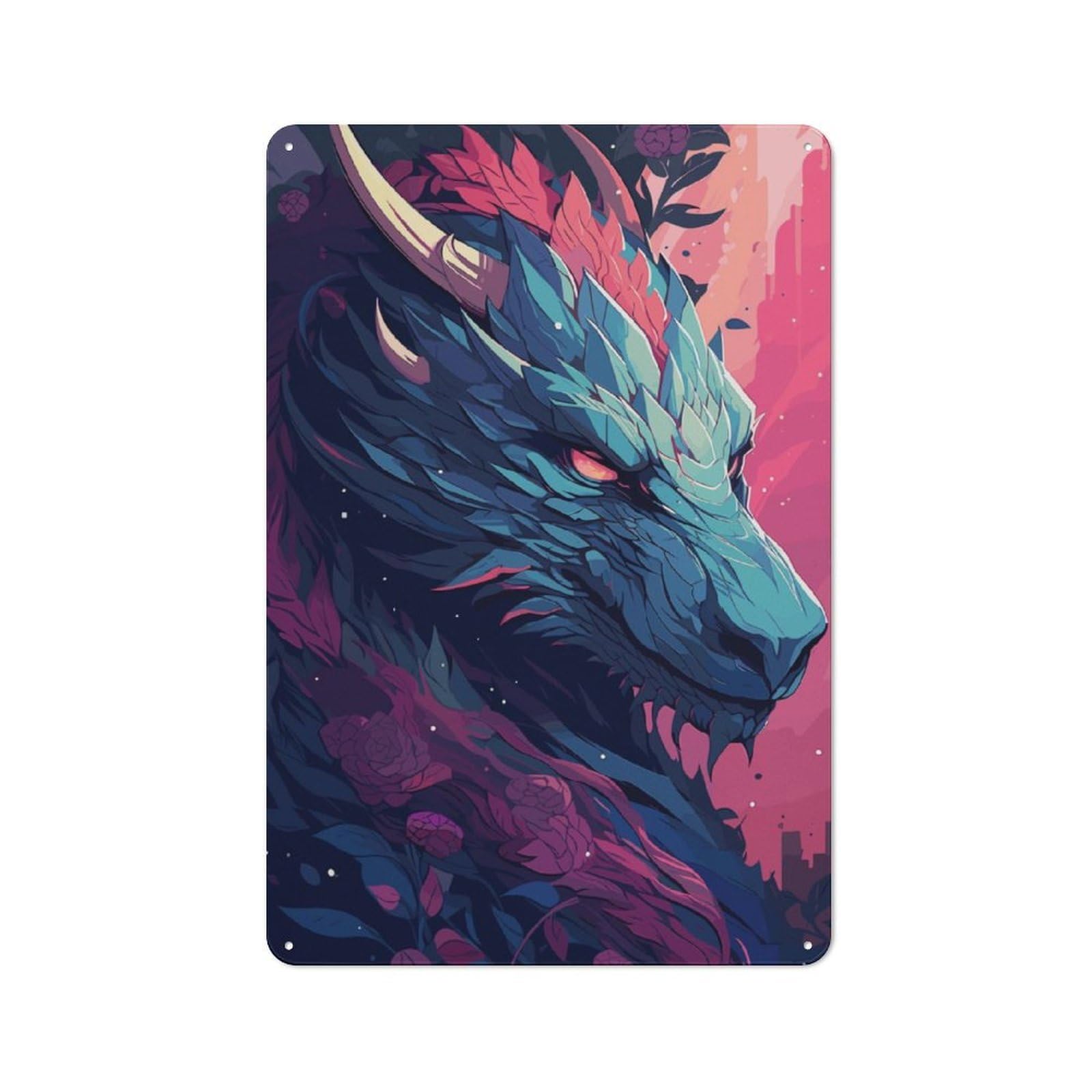 Majestic Dragon Tin Wall Plaque 30x20cm, Rustic Cottage Wall Art for Dining Room, Cafe, Entryway Or Family Room