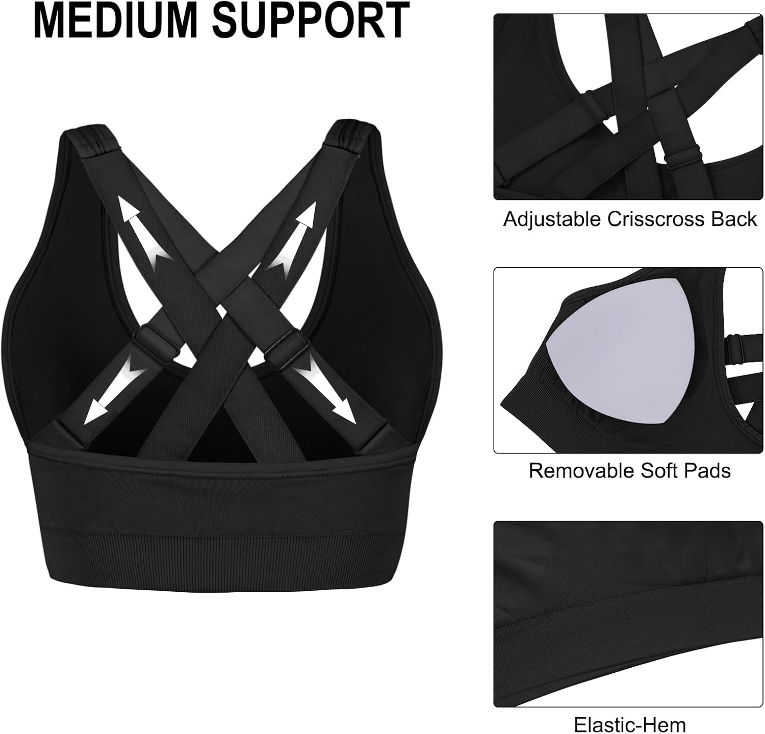 Double Couple Sports Bras for Women Padded High Support Adjustable Crossback Bra Seamless High Impact Yoga Gym Workout Bras - Image 5