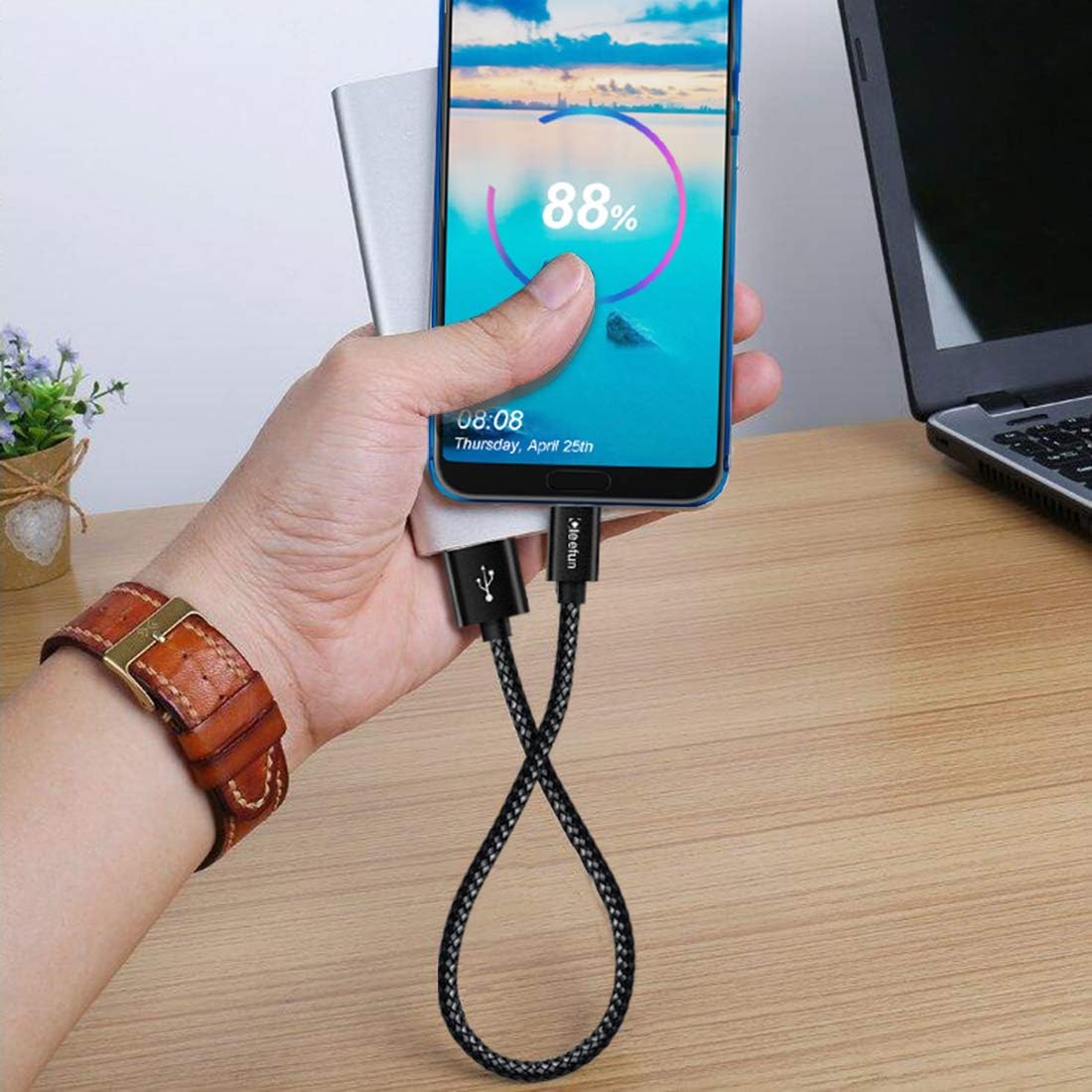 CLEEFUN Short USB C Cable Fast Charging, [2-Pack, 1ft] Nylon Braided USB A to Type C Charger Cord Compatible with Samsung Galaxy S10 S9 S8 Plus S10e, Note 10 10+ 9 8, A10e A20 A21 A50 A70, Moto G8 G7