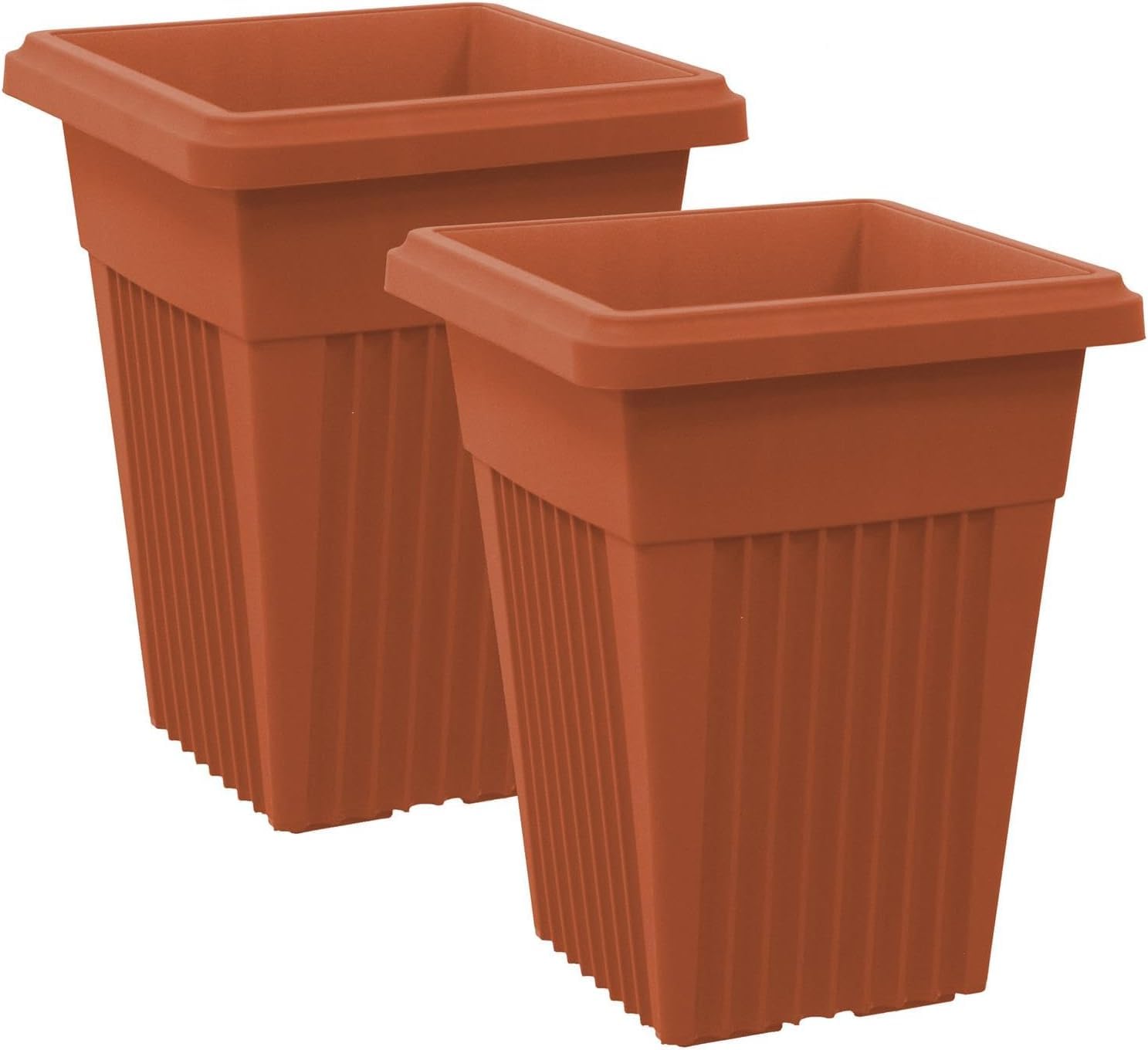 Muddy Hands Plastic Plant Pot Indoor Home Outdoor Garden Tall Square Flower Tree Planter - 31.5cm Wide - 41cm Tall (2, Terracotta)