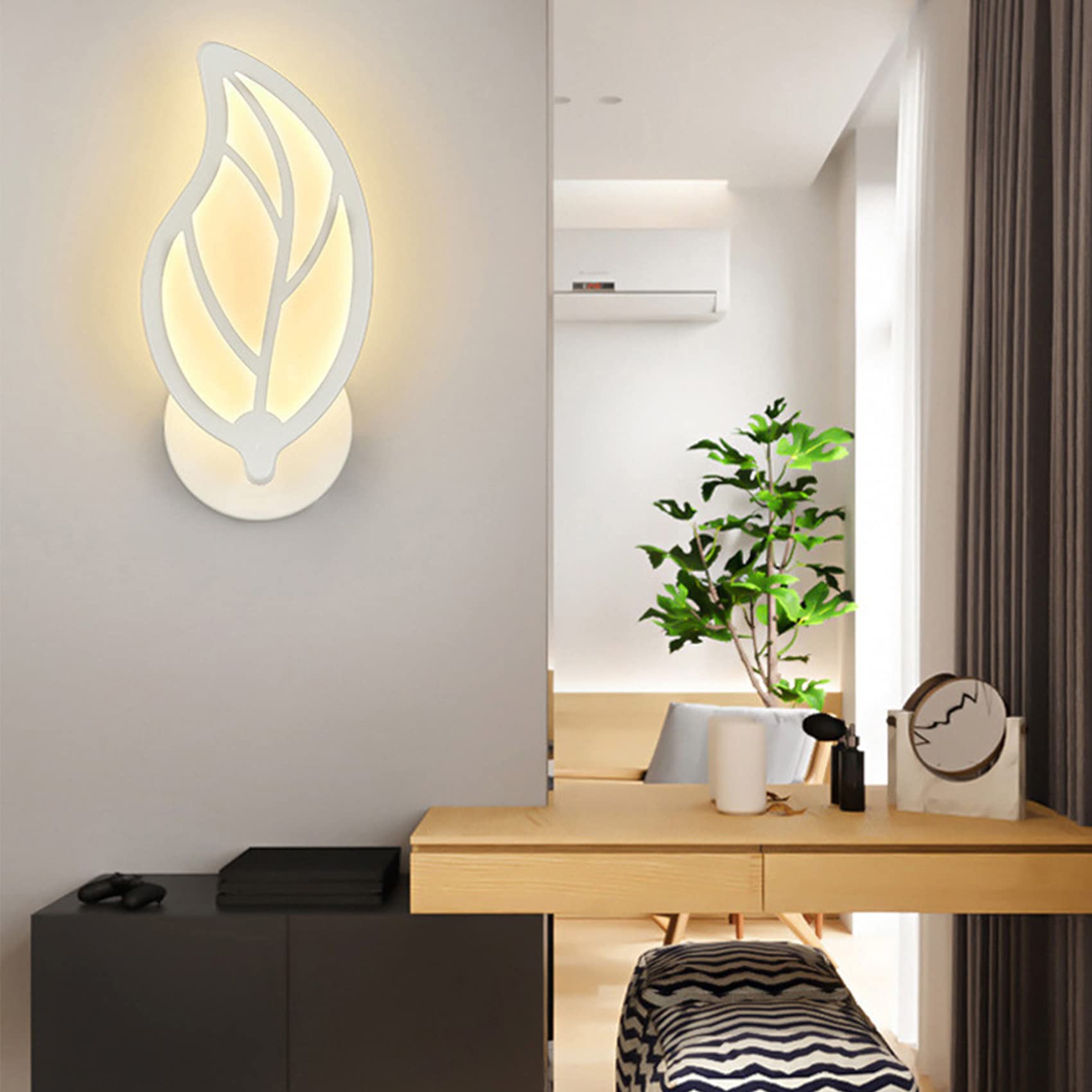 12W Wandleuchte Innen, Acryl Wandlampe Innen, Blatt Design Weiße LED Wandleuchte, Wandleuchte Kinderzimmer, Wandlampe Modern für Wohnzimmer, Schlafzimmer, Nachttisch (Dreifarbiges Licht)