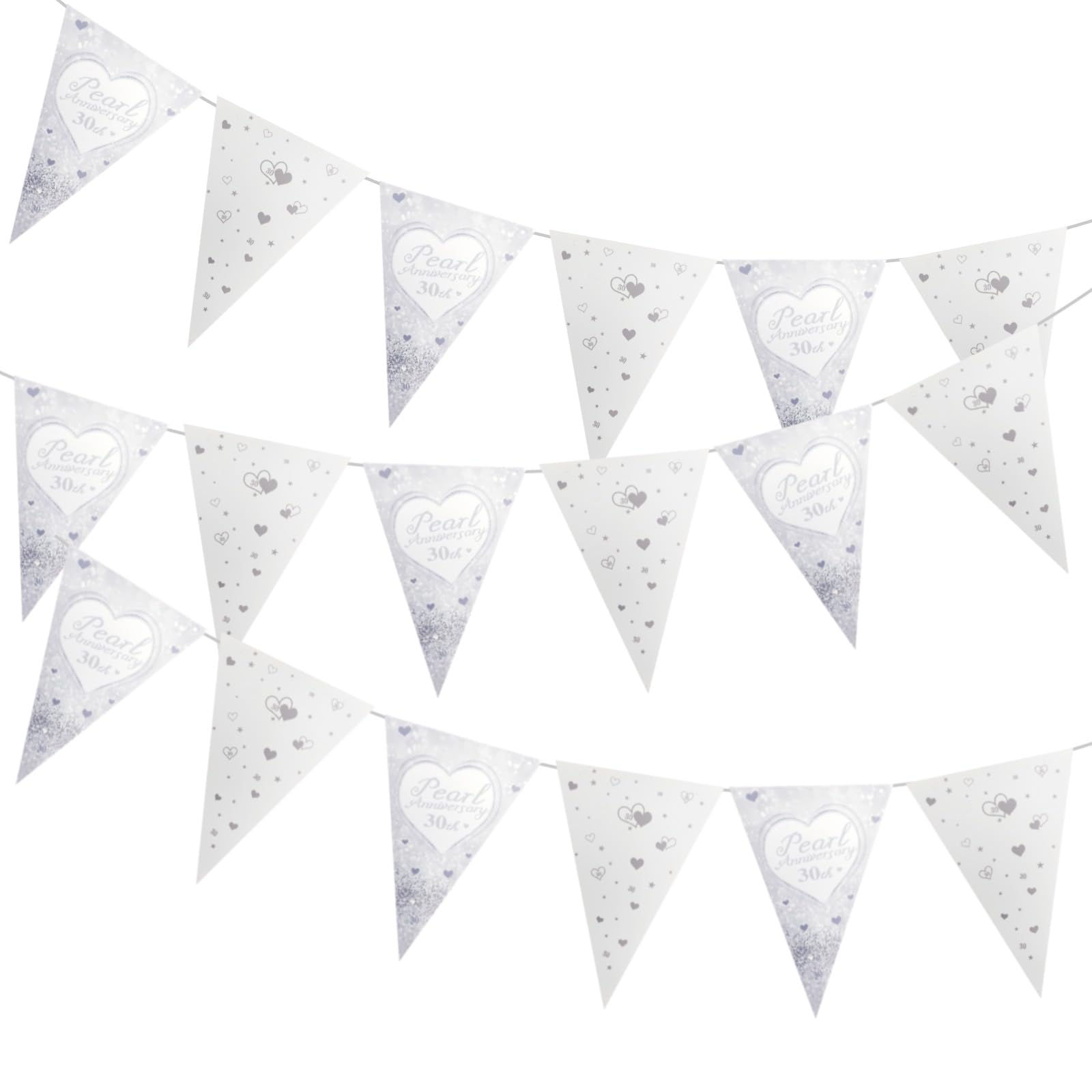 3 Pieces Diamond Anniversary Bunting 30th Birthday Triangle Flags Pearl Bunting Flags Heart Themed Silver Themed Hanging Pennant Banner for 30th Birthday Wedding Anniversary Party Decorations