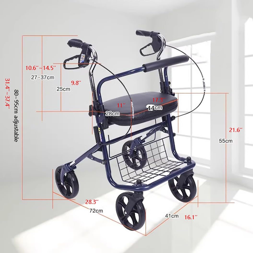 Rollator pieghevole,deambulatore da esterno,Deambulatore per anziani,Girello anziani,Altezza regolabile,per terreni e attività all'aperto Navy blue