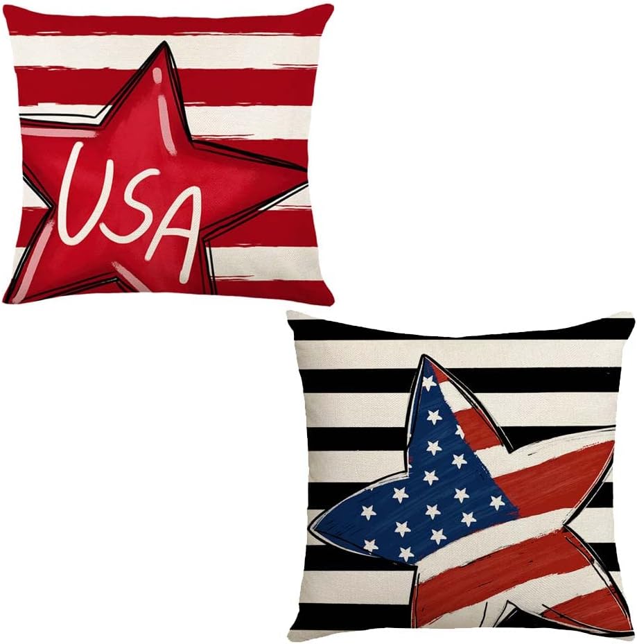LYNZYM Happy Independence Day American 4th of July Gifts Decor Pillow Cases Cushion Cover Decorative Pillow Cover for Couch Car Bedrooms and Sofas 18x18 inch Set of 2