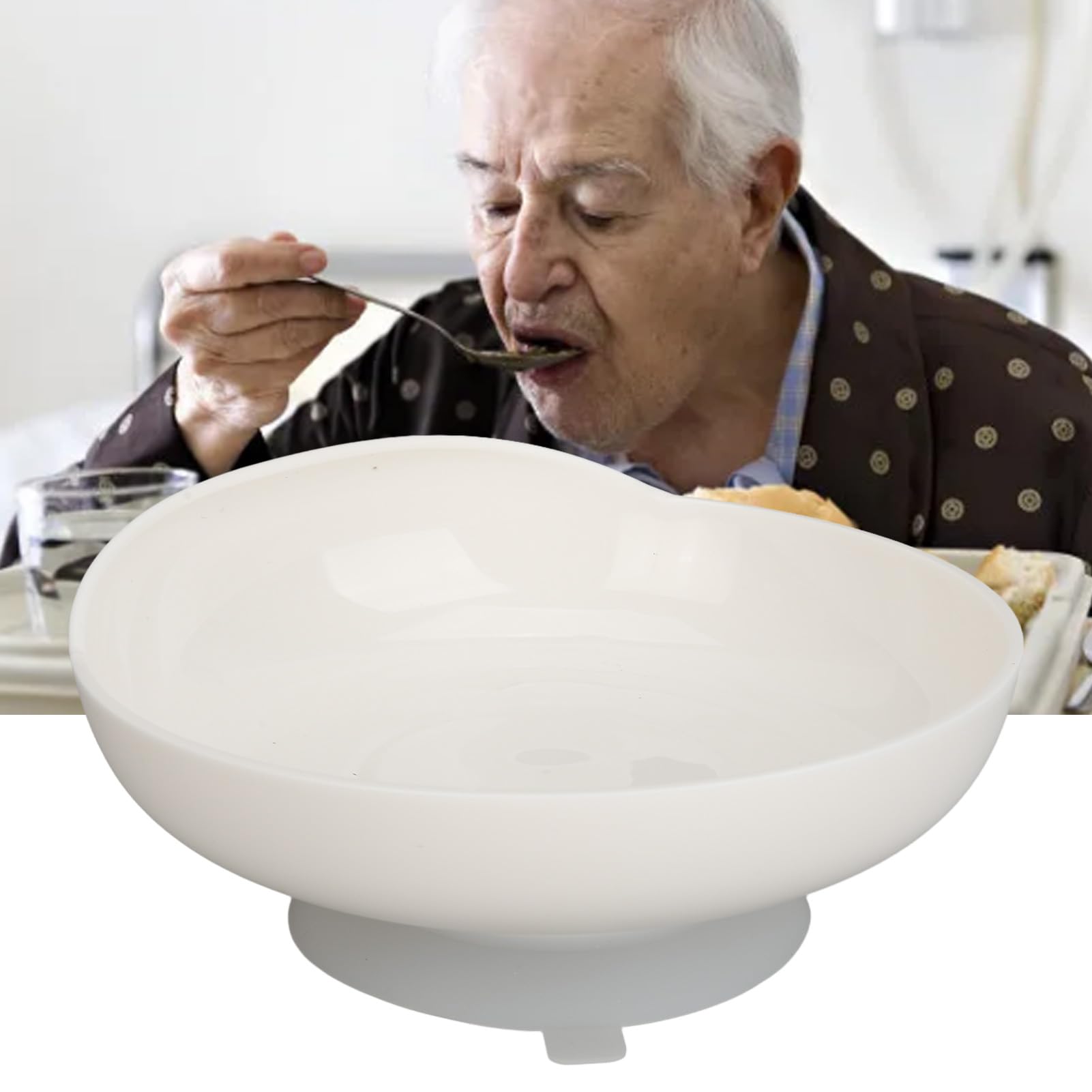 Assiette Anti-déversement, Vaisselle Adaptative à Auto-Alimentation, Ustensiles de Cuisine avec Base Antidérapante pour Personnes âgées Handicapées par Parkinson