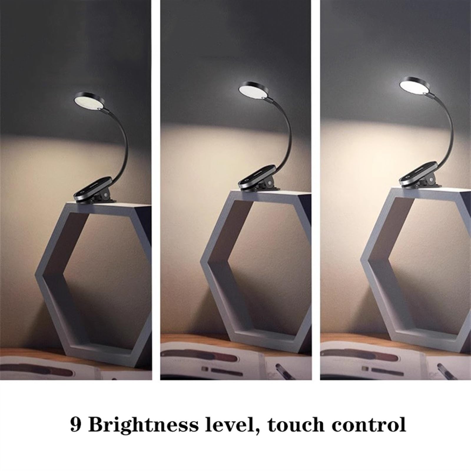 Lampa stołowa Mała lampa zaciskowa z możliwością ładowania, Przenośna lampa do ochrony oczu z możliwością regulacji 360°, Mini lampka do czytania 4000 K z 3 poziomami jasności, Przełącznik dotykowy La