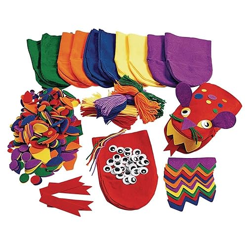 Colorations Kit de manualidades de marionetas de mano imaginarias de fieltro para niños, hace 12 marionetas, ojos salteados, dragones, juego