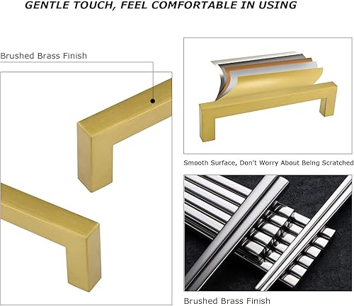 Miniatura 4 de goldenwarm LSJ12GD76 - Paquete de 10 manijas doradas de latón cepillado para armarios, herrajes para cajones de cocina y cómodas, centro a centro de