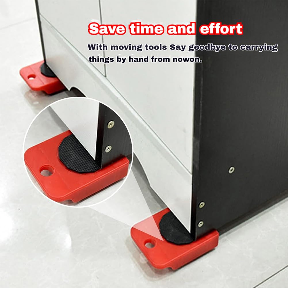 2026 New Furniture Lift Mover Tool Set, Furniture Lifter with Adjustable Height Lever & 4 Smooth Wheels, Heavy Furniture Moving Dolly Sliders Kit for Sofa, Bed, Table & Home Appliances (Red)