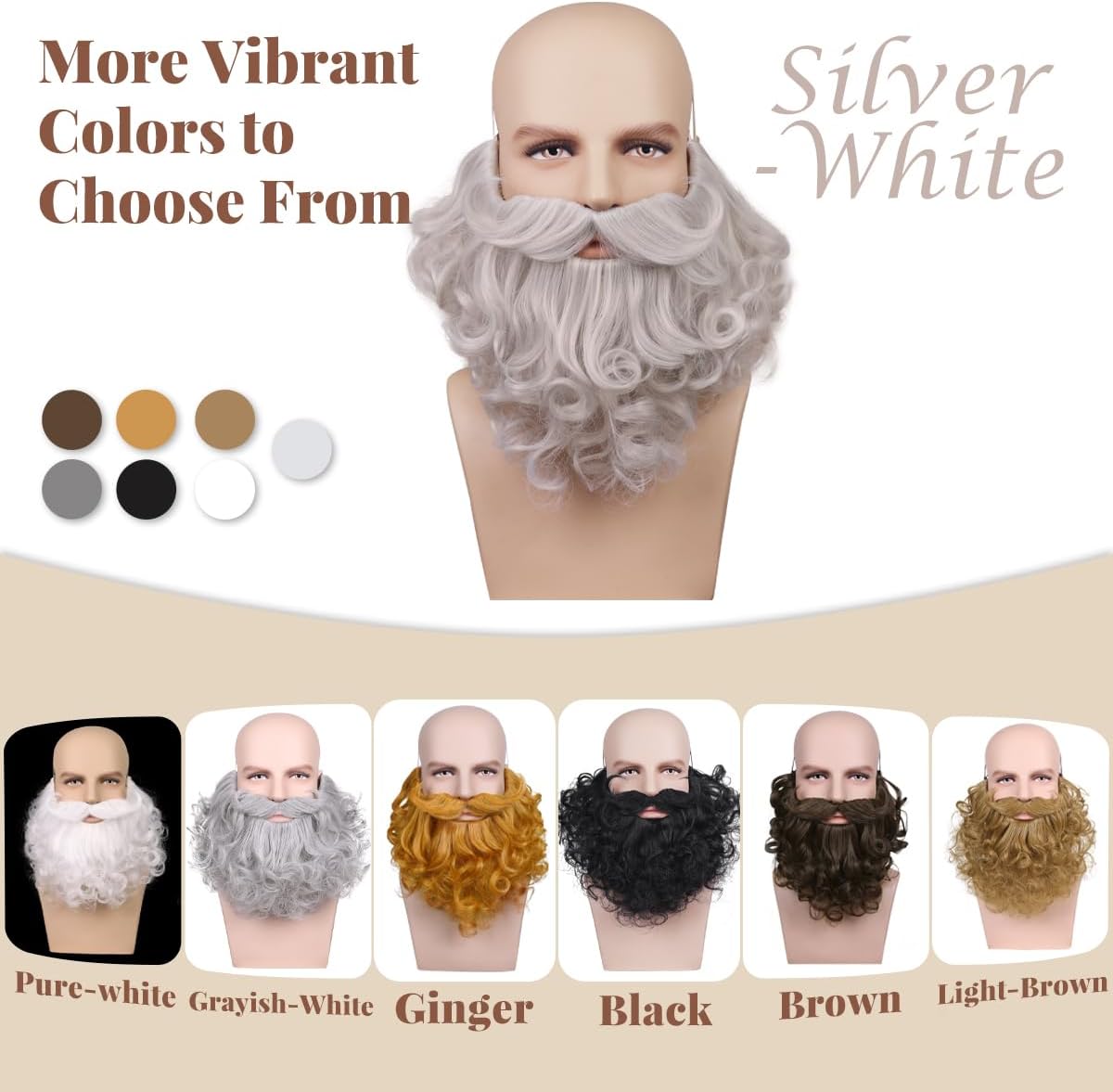 8 Inches Fake Beard Costume for Halloween Wizard Cosplay - Realistic Fake Mustache and Beard Accessories for Adults