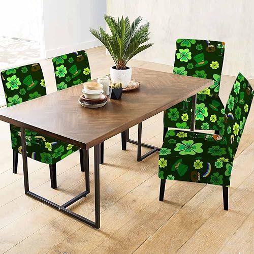 Miniatura 3 de Numland Funda para silla de duende verde con trébol, color dorado y arco iris, de poliéster para el día de San Patricio, para hotel, oficina,