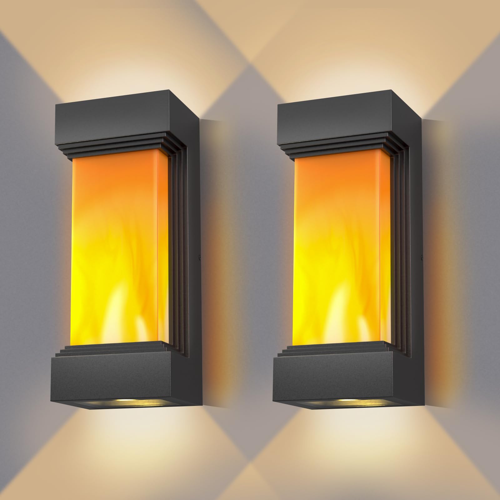 AmazeFun 17W Außenleuchte Wand Flammen Wandleuchte - Up and Down Leuchten Aussen, IP65 Außenlampe Aussenlampe Wand, 3000K Warmweiß, Aussenleuchte Aussenbeleuchtung für Hauswand Terrasse, 2 Stück