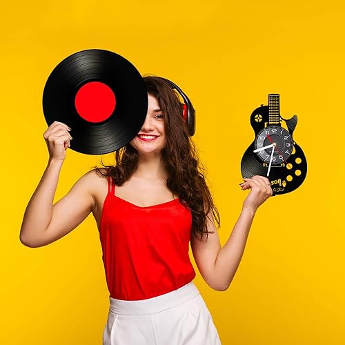 Miniatura 5 de Reloj de pared de disco de vinilo de 12 pulgadas para dormitorio, decoración de pared interior del hogar, música colgante de luz nocturna, reloj de