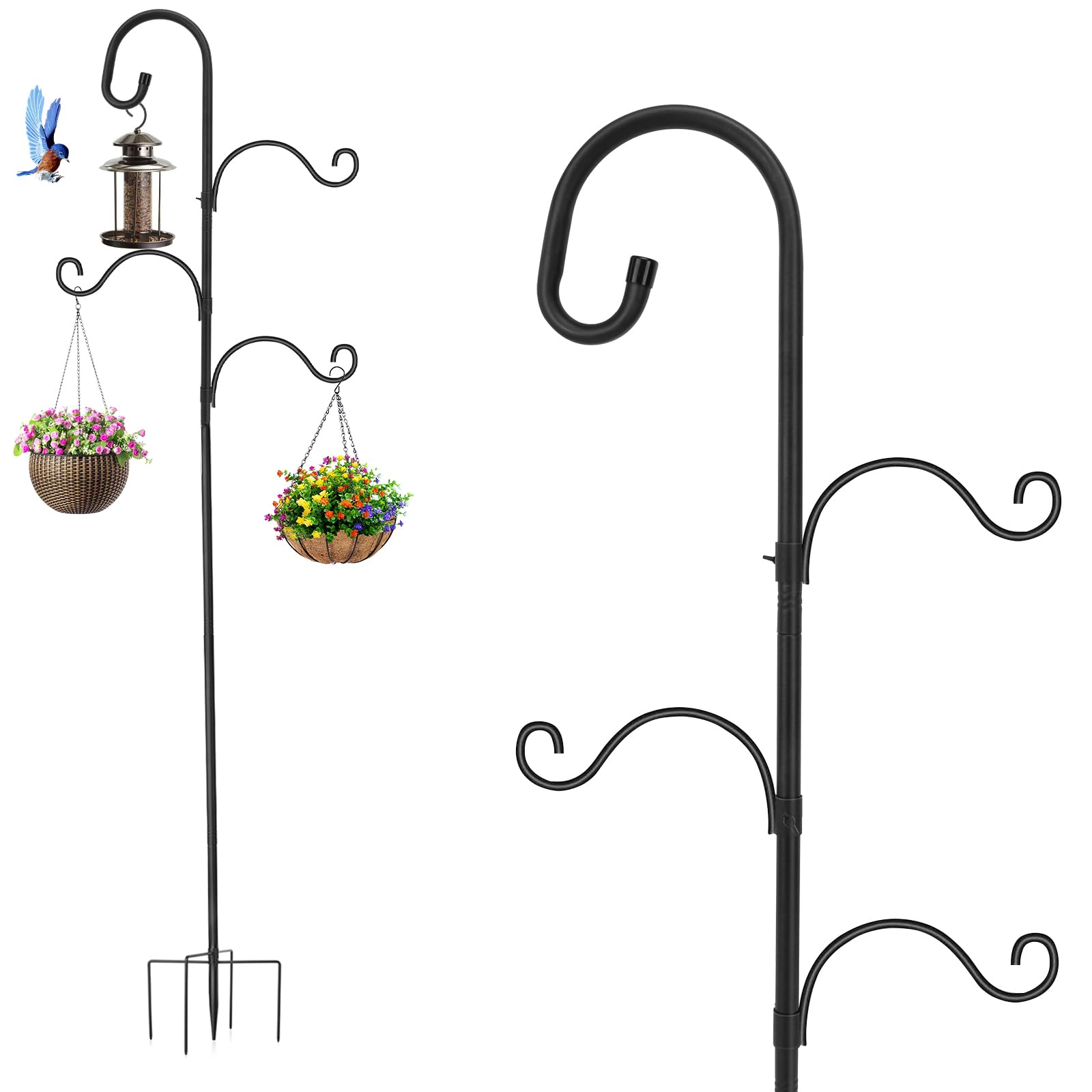 Bird Feeders Hanging Station 77" Adjustable Bird Feeder Pole Stand 4 Hooks
