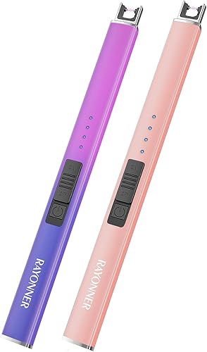 RAYONNER Encendedor eléctrico para velas, recargable, USB, encendedor de arco (oro rosa + degradado rosavioleta, 1 unidad (paquete de 2))