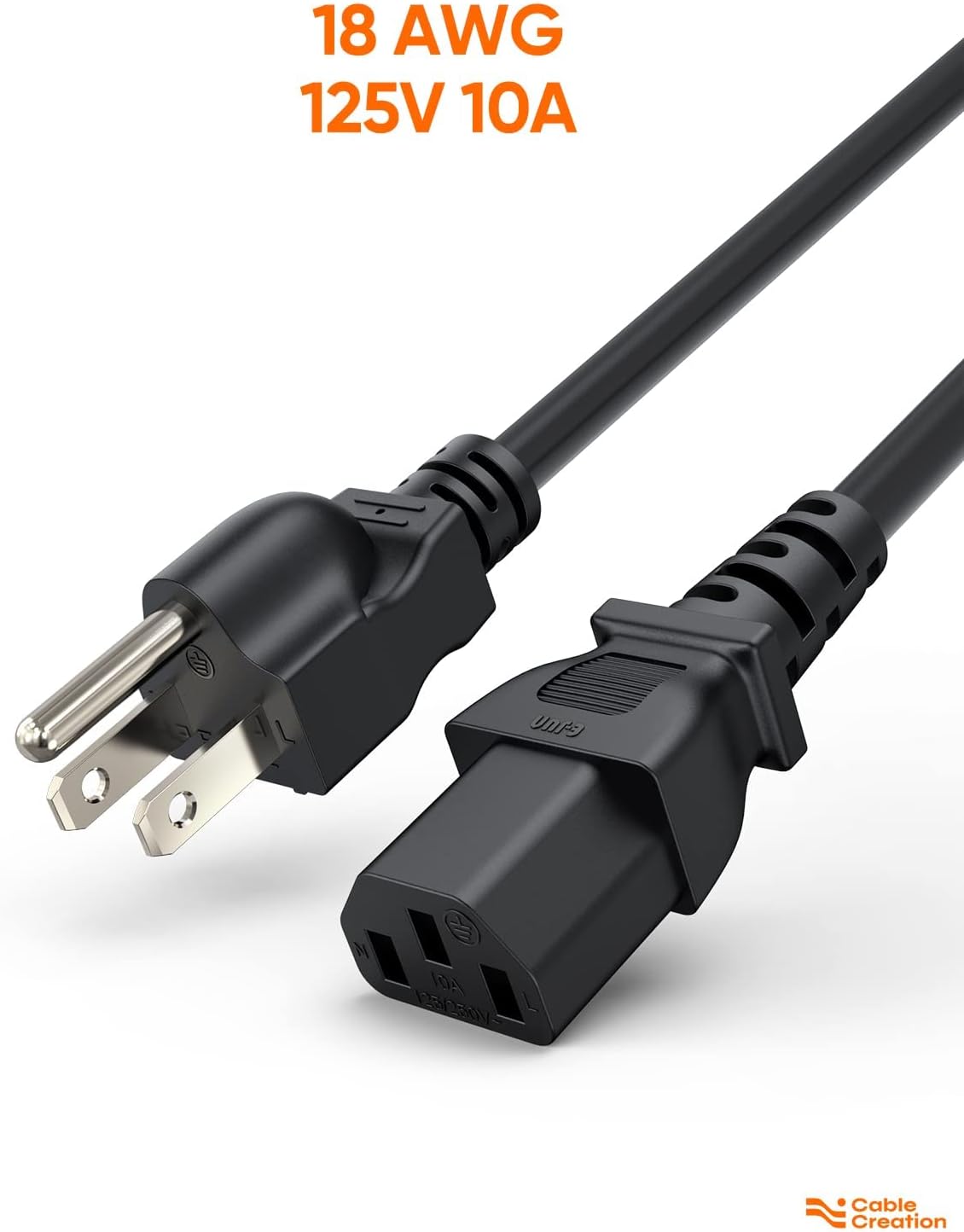 CableCreation [10-Pack] 1 Feet 18 AWG Universal Power Cord for NEMA 5-15P to IEC320C13 Cable, 0.3M / Black