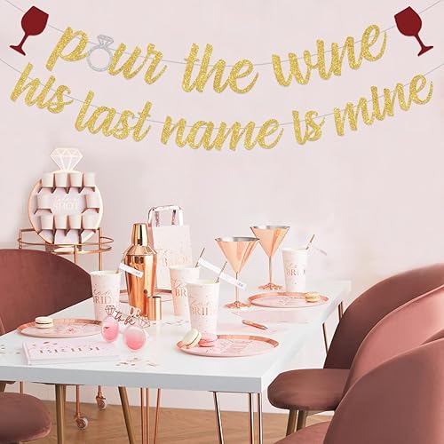 Miniatura 4 de Sursurprise Decoraciones de despedida de soltera de vino, cartel con texto en inglés Pour the Wine His Last Name Is Mine para bodega, despedida de