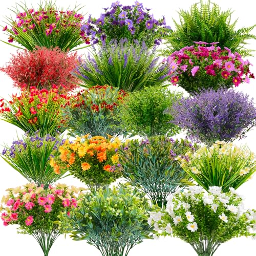 Hoteam 156 Pcs Bundles Artificial Flowers Bulk for Outdoors, UV